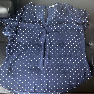 NWOT New York & Company Navy Polka Dot Short Sleeve Blouse